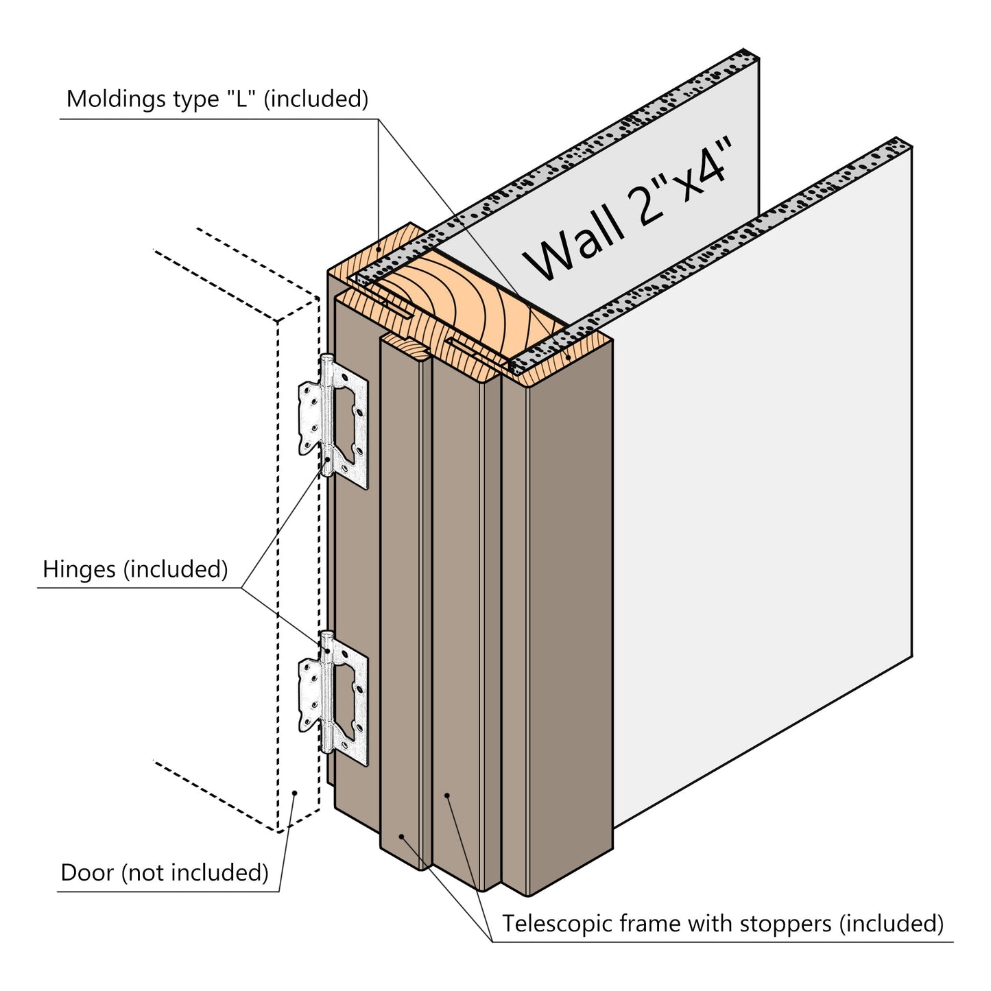 European Adjustable Door Frame XTM - 08 - Simple for 2" x 4" wall