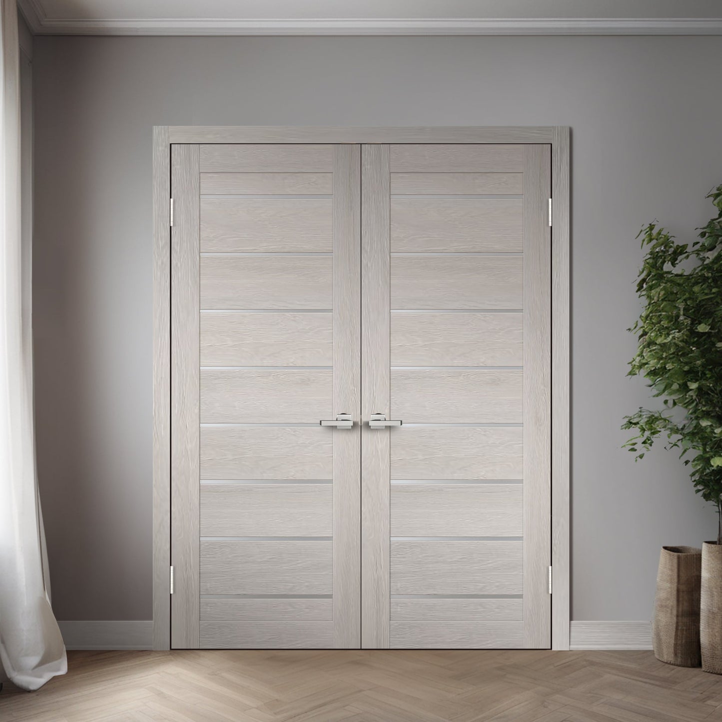 Panneaux Miami XGM-03 gris clair dans une installation battante double