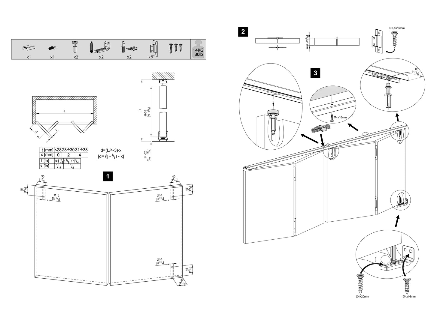 Bifold closet door hardware kit (Econom) for 1 door
