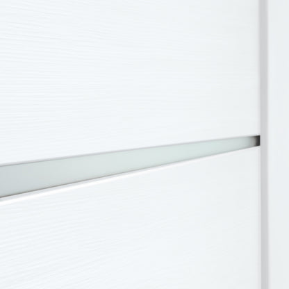 Close-up of a frosted-glass insert in Miami White door slab with white PVC wood-look finish