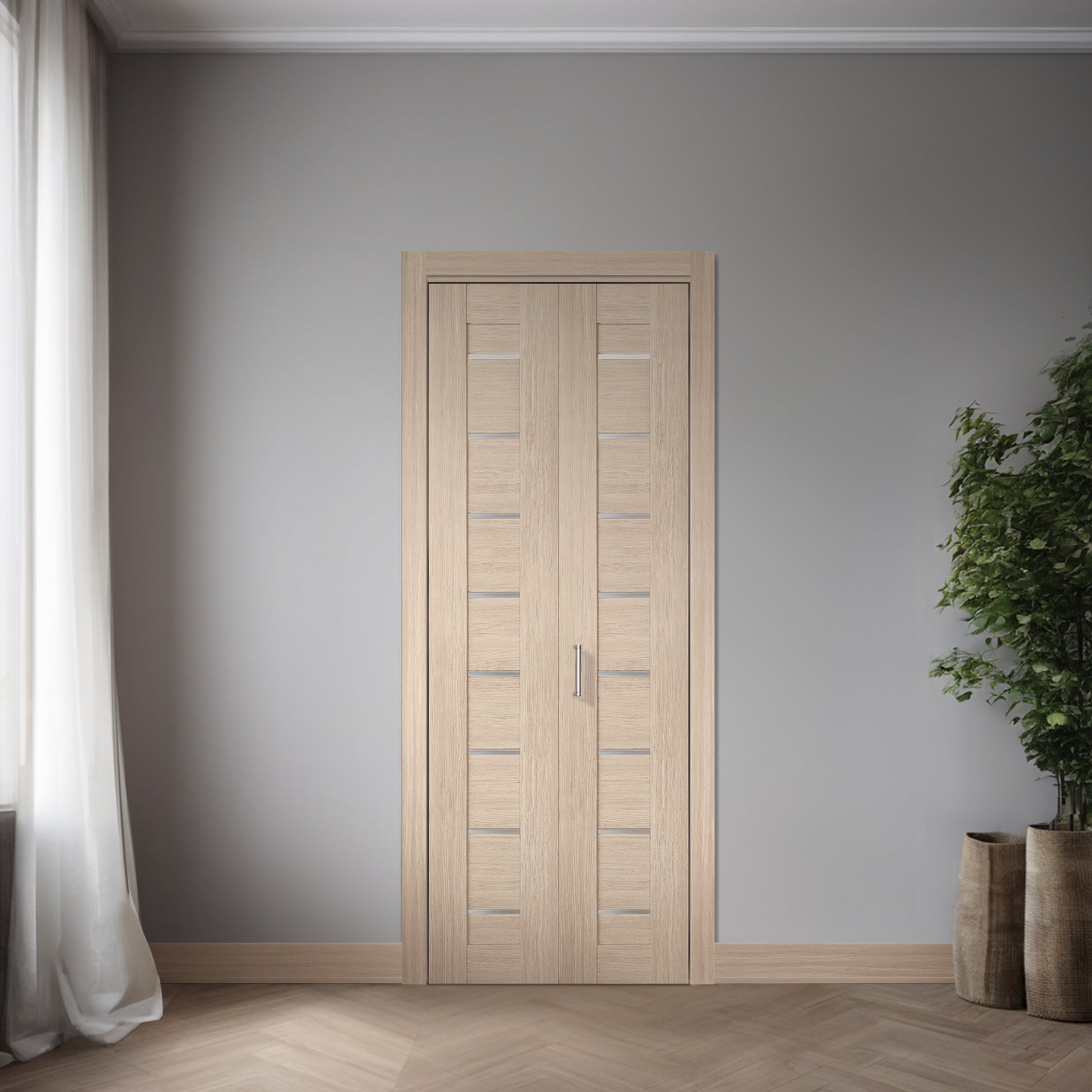Miami Beige SLBFMI-05 two-section bi-fold door slab shown closed in an interior opening