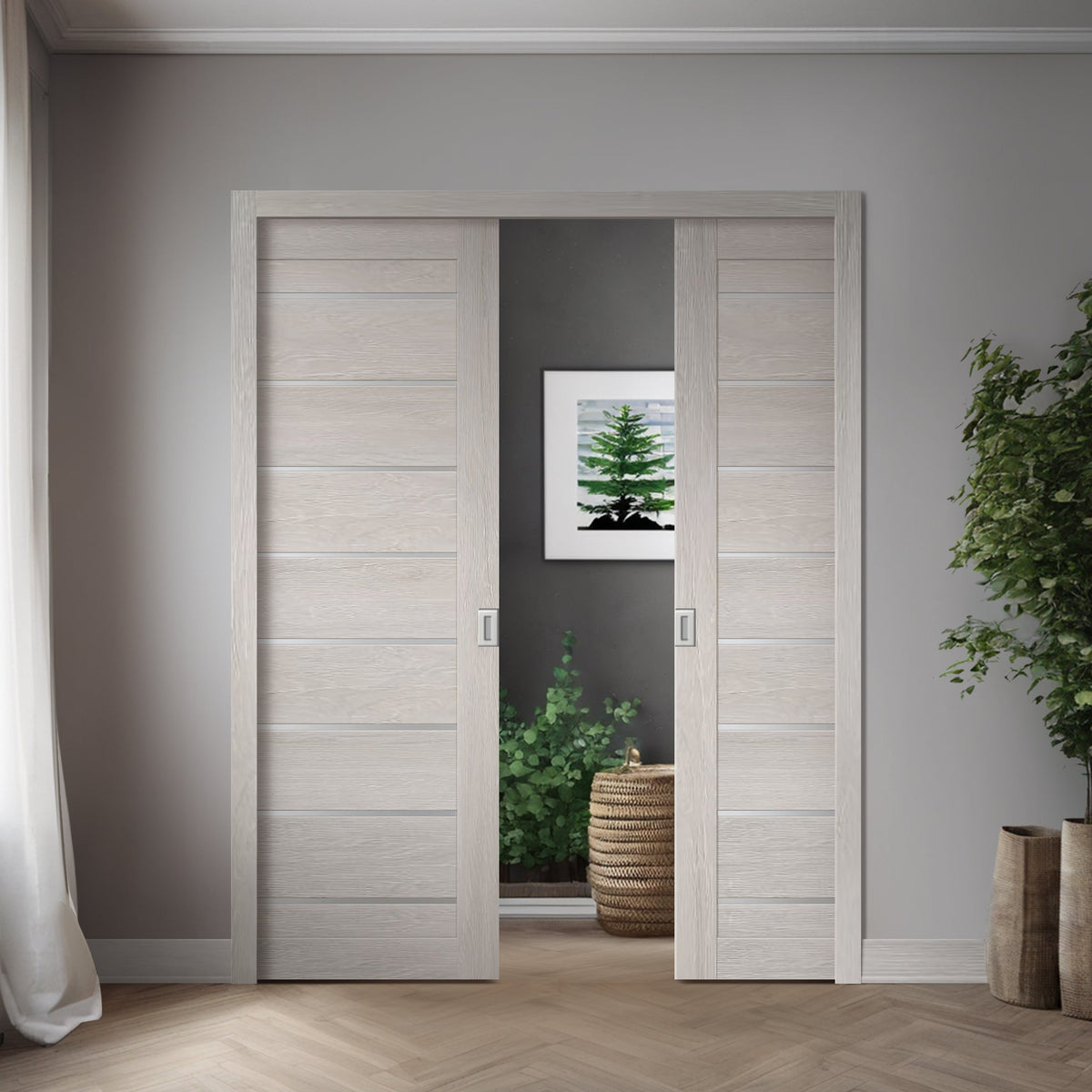 Panneaux Miami XGM-03 gris clair dans une installation escamotable double