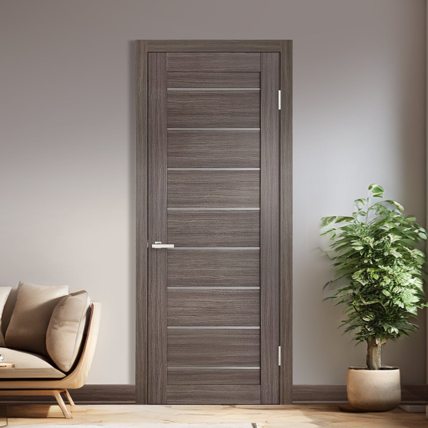 Miami Gray Brown SLMI-08-GM gray-brown interior door in a single swing-door application