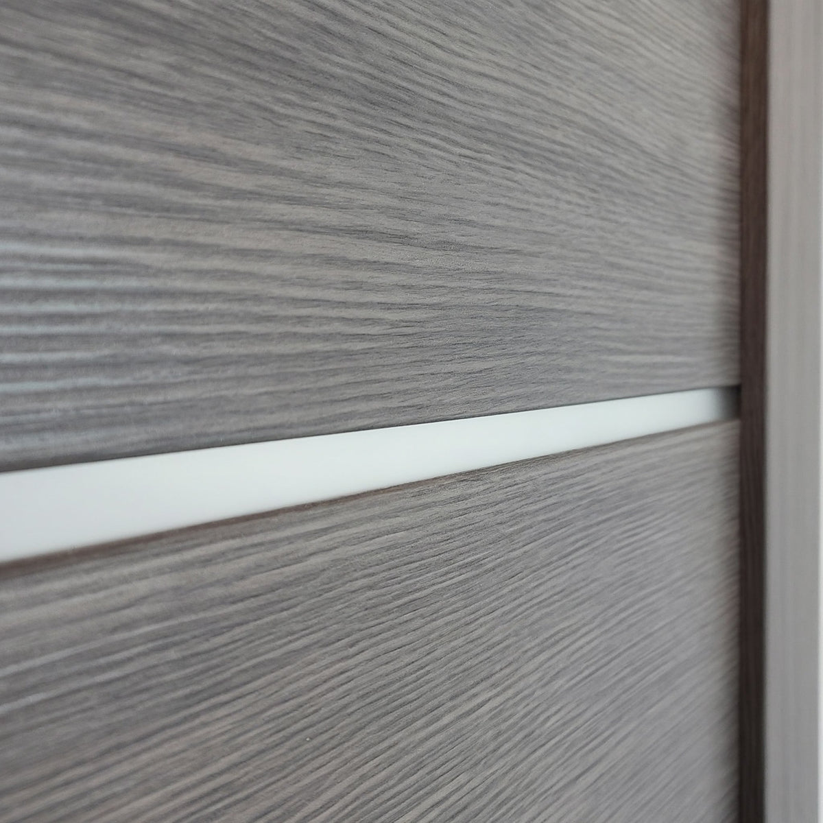 Close-up of a frosted-glass insert in Interior Swing Door Slab Miami Gray Brown