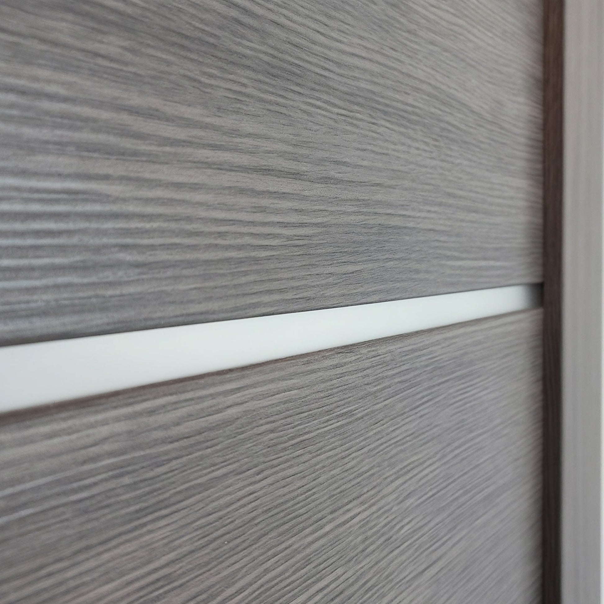 Close-up of a frosted-glass insert in Interior Swing Door Slab Miami Gray Brown