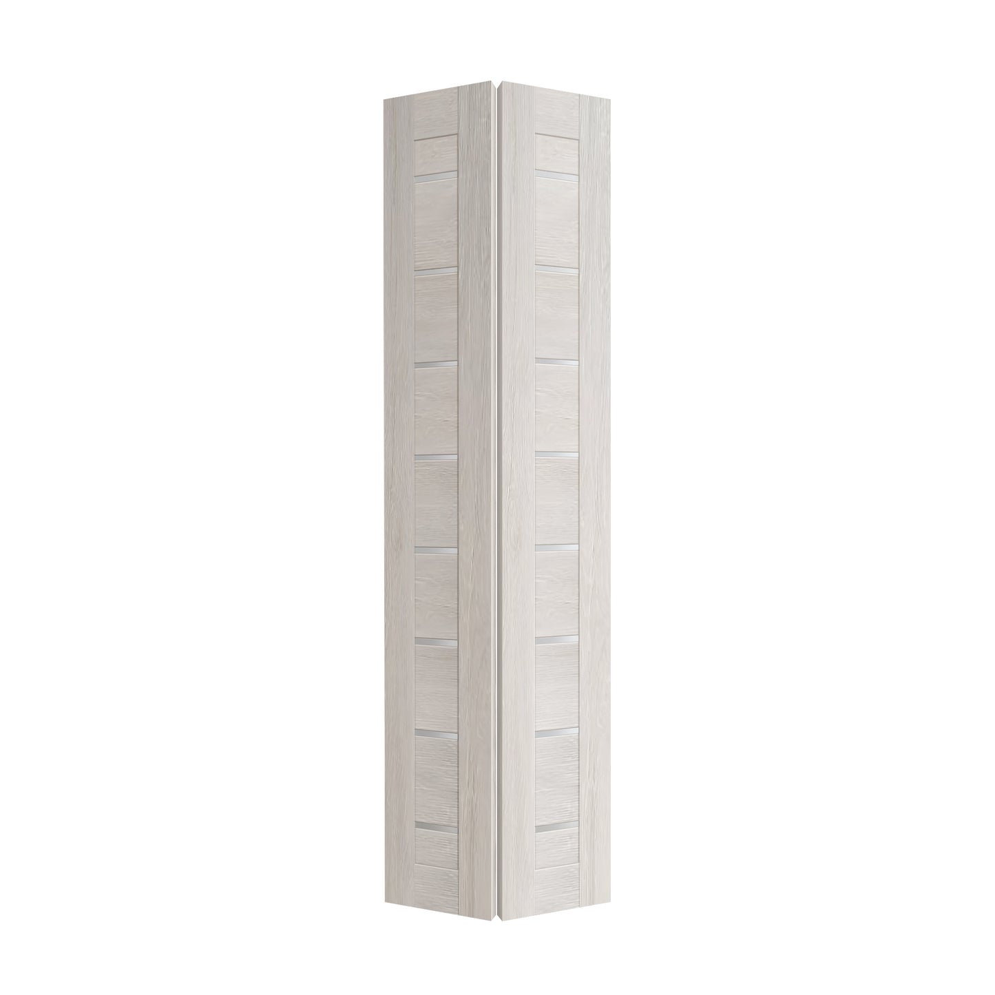 Panneau de porte pliante Miami gris clair SLBFMI-03 à deux sections reliées, vue pliée isolée