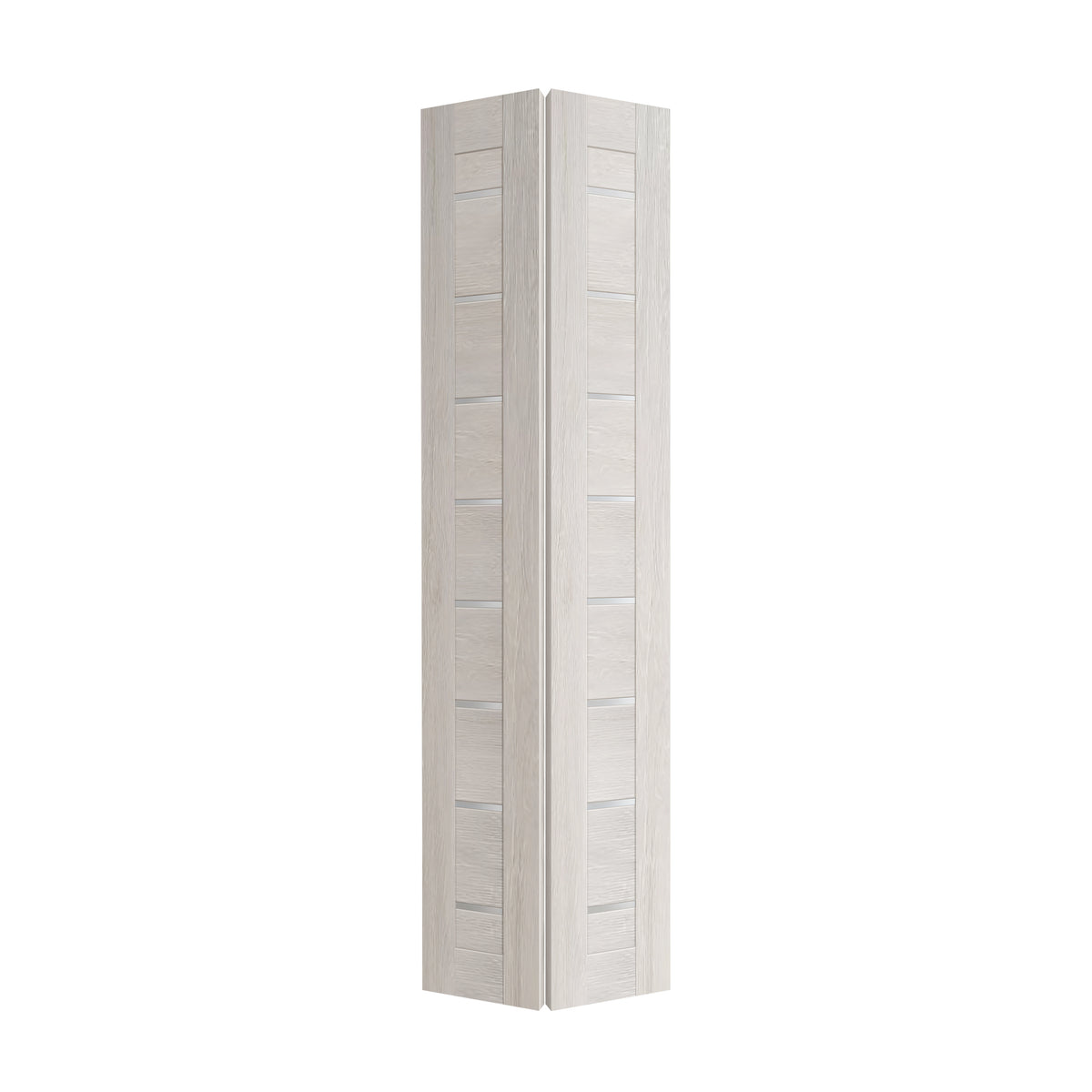 Panneau de porte pliante Miami gris clair SLBFMI-03 à deux sections reliées, vue pliée isolée