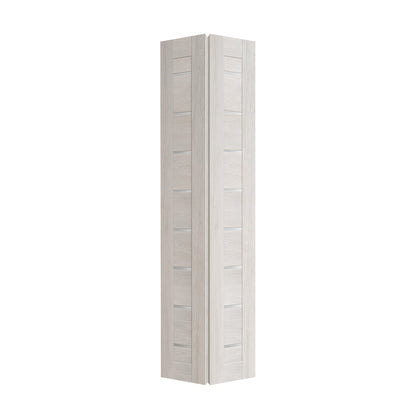Panneau de porte pliante Miami gris clair SLBFMI-03 à deux sections reliées, vue pliée isolée