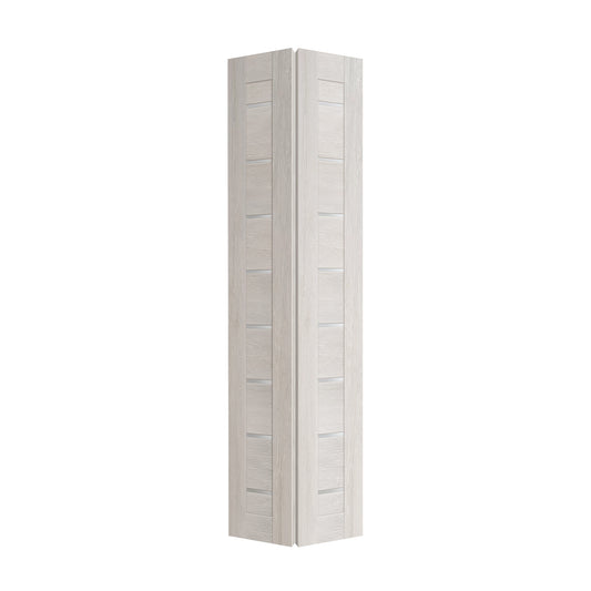 Miami Light Gray SLBFMI-03 bi-fold door slab with two connected sections, isolated folded view