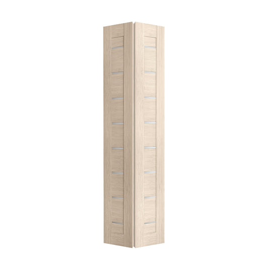 Interior Bi-Fold Door Slab Miami Beige, two-section folding unit, isolated folded view