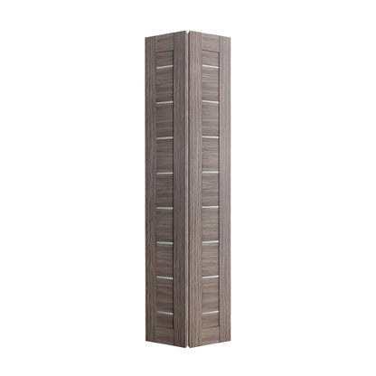 Panneau de porte pliante Miami gris-brun SLBFMI-08 à deux sections reliées, vue pliée isolée