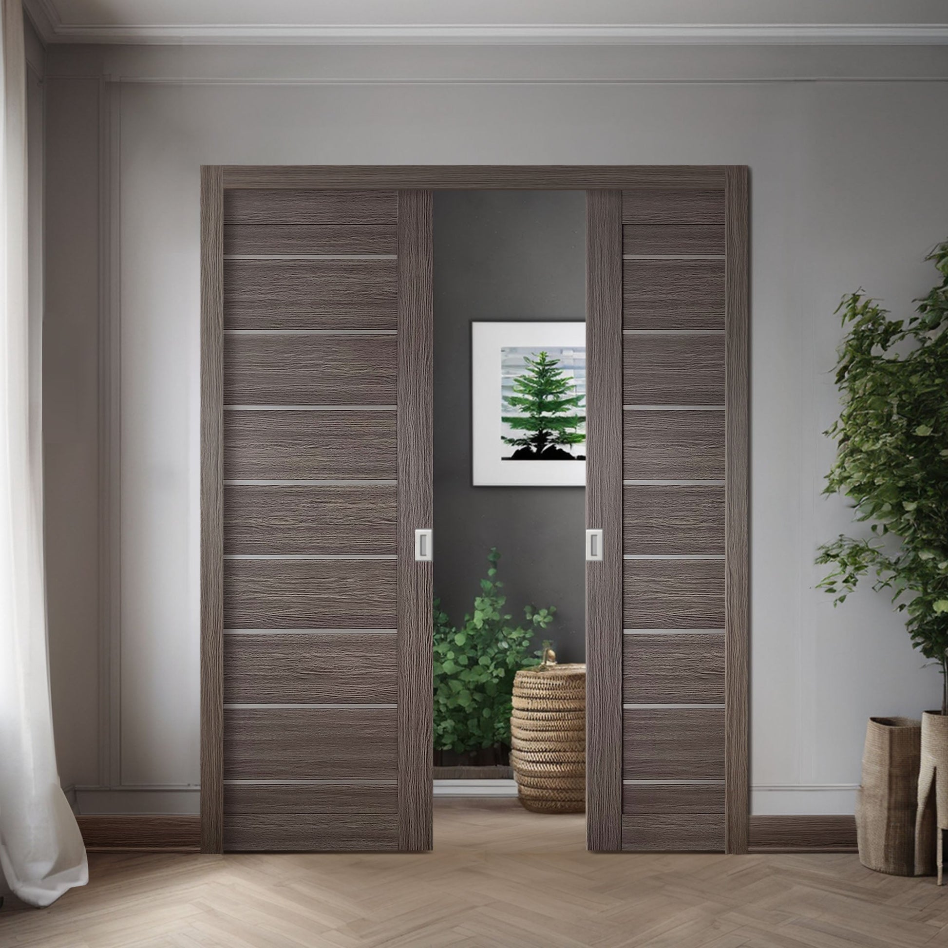 Miami Gray Brown SLMI-08-GM gray-brown door slabs in a double bypass-door application