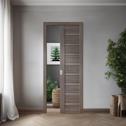Miami Gray Brown SLMI-08-GM gray-brown door slab in a single pocket-door application