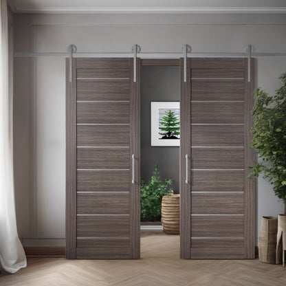 Miami Gray Brown SLMI-08-GM gray-brown door slabs in a double barn-door application