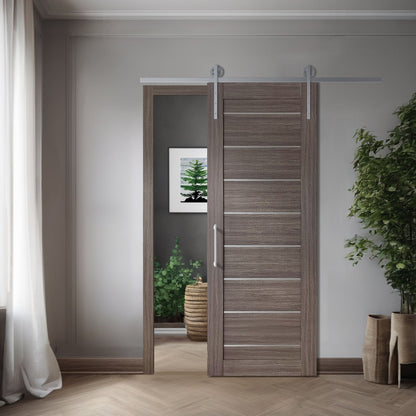 Miami Gray Brown SLMI-08-GM gray-brown door slab in a single barn-door application