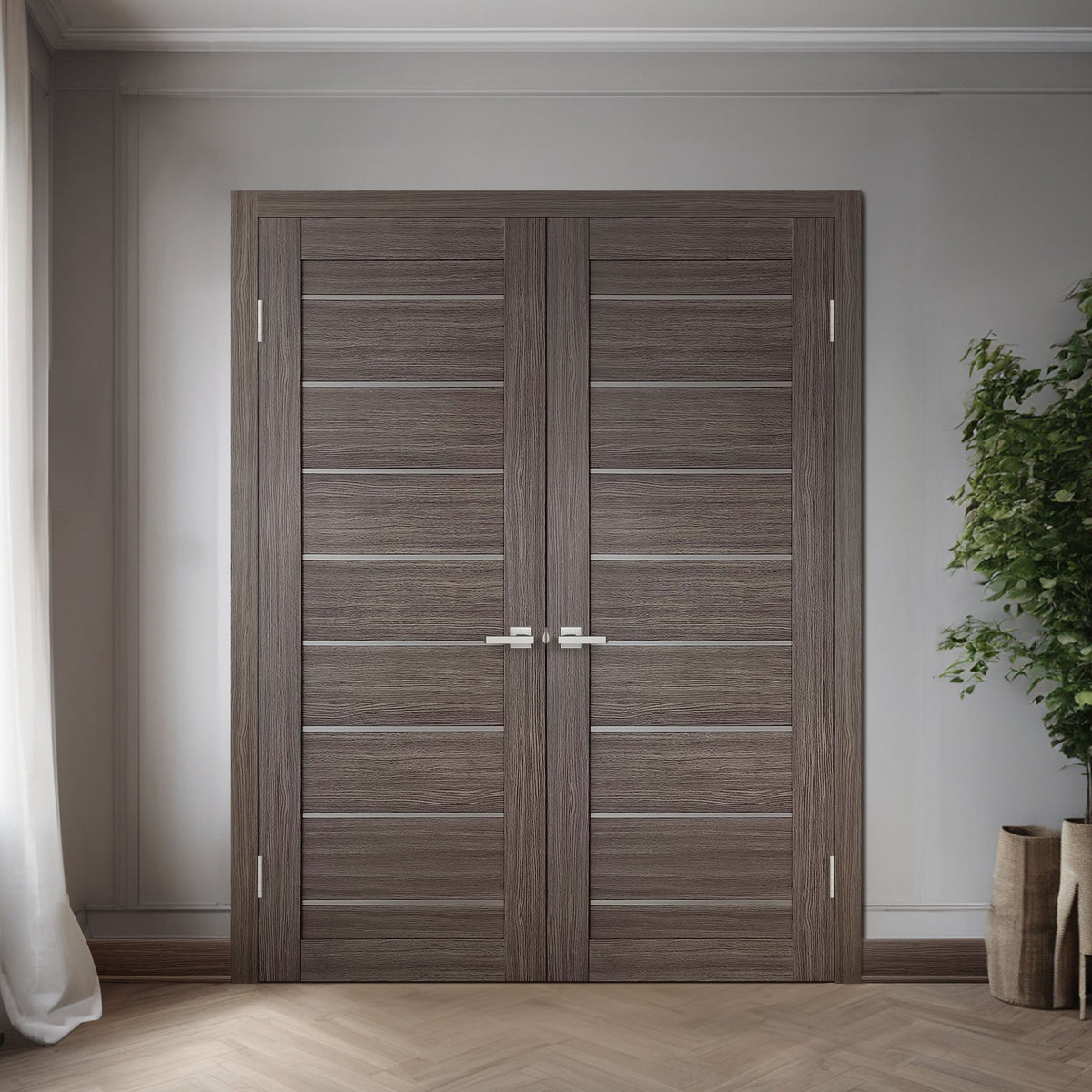 Miami Gray Brown SLMI-08-GM gray-brown door slabs in a double swing-door application