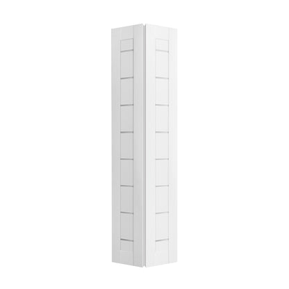 Miami White SLBFMI-01 bi-fold door slab with two connected sections, isolated folded view