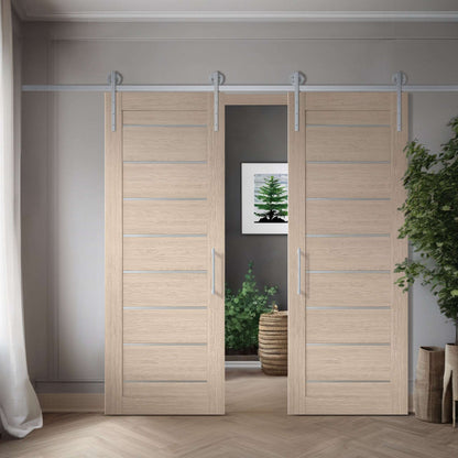 Two Miami XGM-05 slabs shown in a double barn-door application; one slab sold, hardware, track, and preparation not included