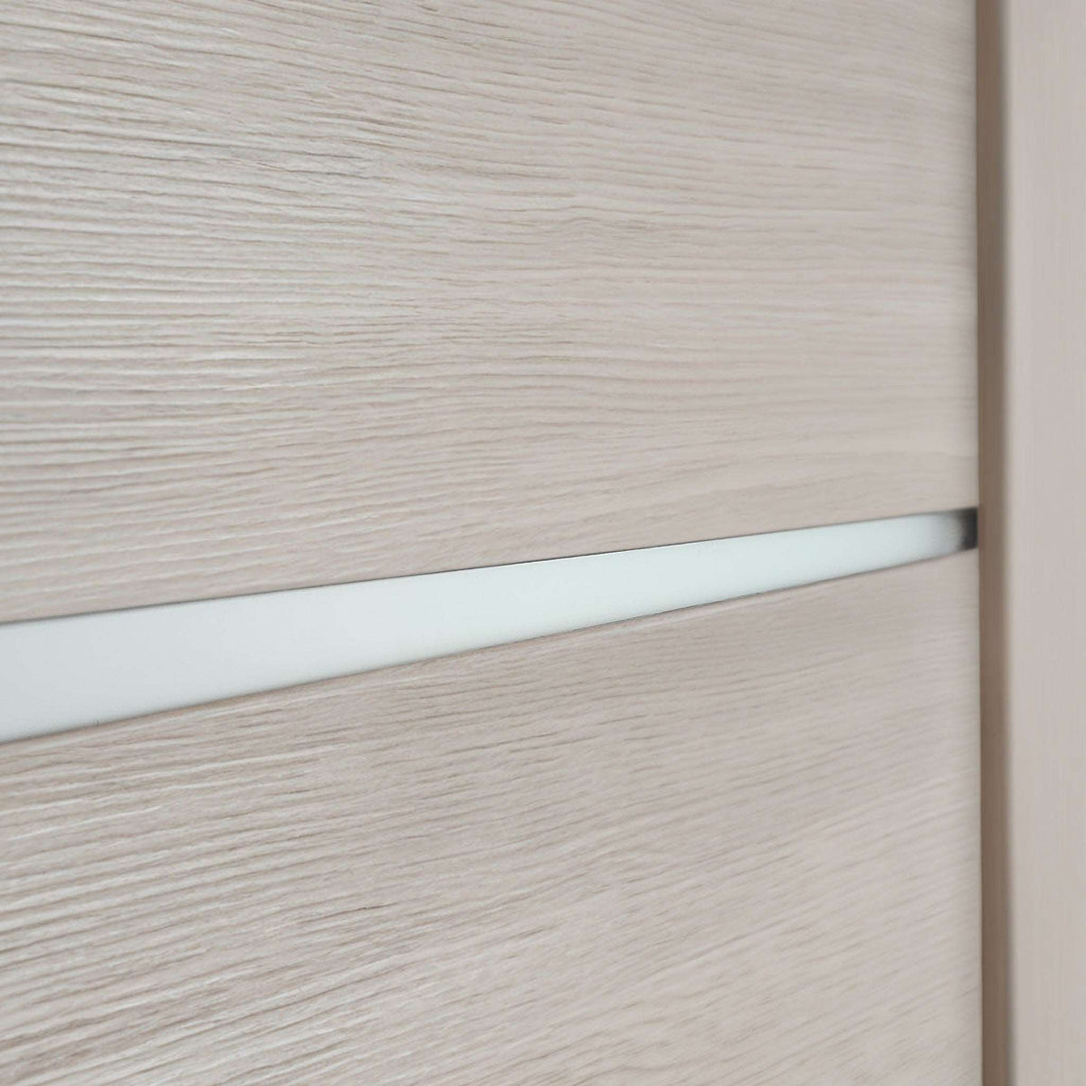 Close-up of a frosted-glass insert in Miami Beige interior swing door slab